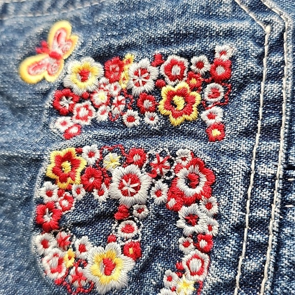 Vintage Nevada Moto Stripe Embroidered Florals Denim Dress Overalls 3X - Picture 5 of 10